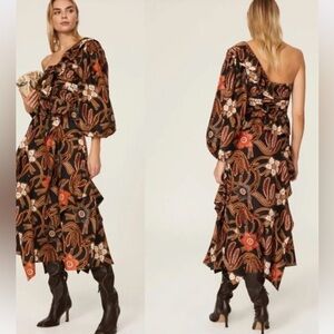 ULLA JOHNSON Mariam One Shoulder Dress Onyx Sz 0